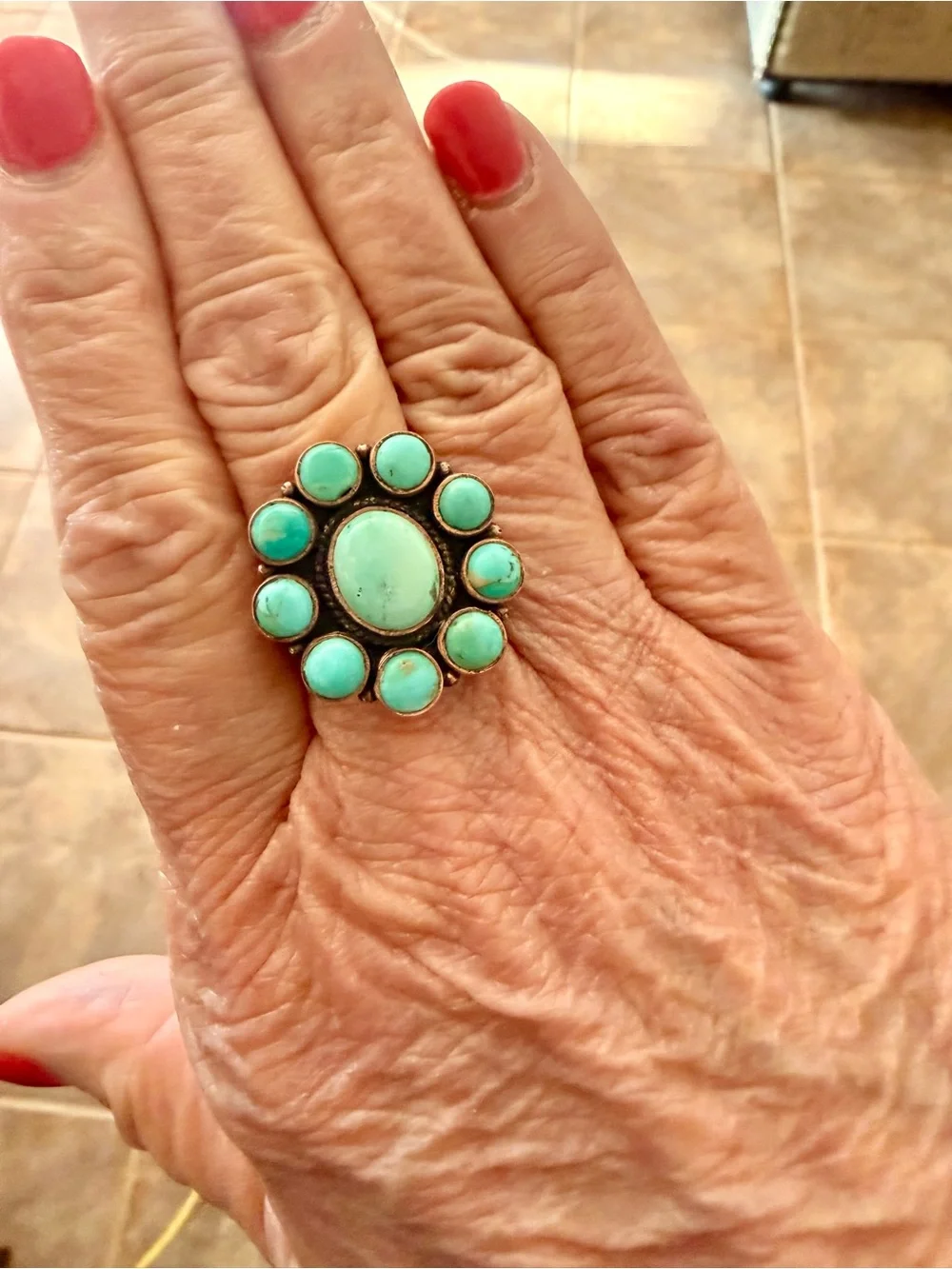 Copper and Turquoise Adjustable Ring -